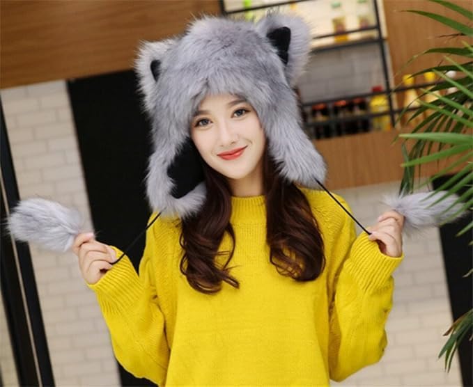 Holiberty Cute Animal Horns Ears Winter Hat Plush Fur Warm Trapper Hat Funny Viking Christmas Halloween Costume Snow Ski Hat - Image 2